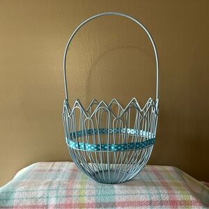 Blue Wire Basket with Polka Dot Ribbon